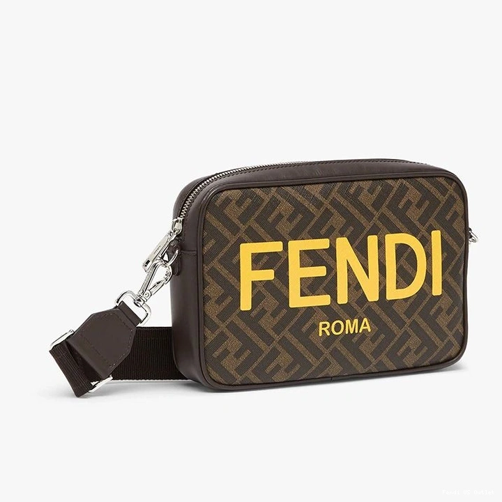 Vintage HOT FF Compact Fendi Logo ROMA Fabric Motif Camera Brown In Case 0812
